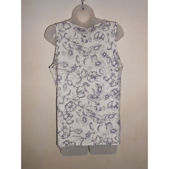 GAP Women's Square Neck Linen Cotton Tank Ruffle Bib Size L White Grey Floral - Picture 5 of 6